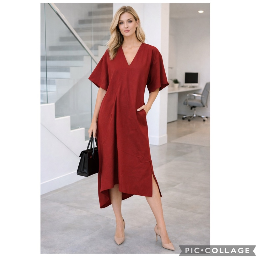 Christian Wijnants Virgin Wool Asymmetrical Midi Dress Copper Brown EU 40
